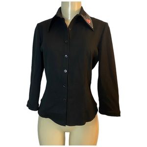 Vertigo Paris Tailored Black Jacket Blouse Button Up Sz Small Heart Embroidered